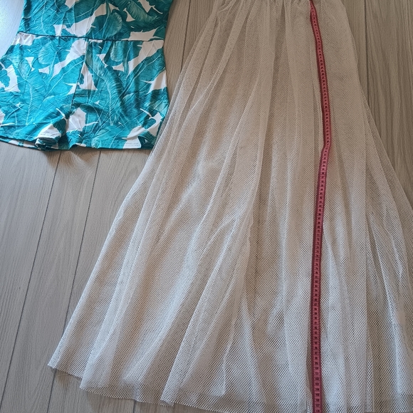 Sexy See-Through Mesh Dress Spaghetti Strap Leaf Print Romper Set - Picture 9 of 16